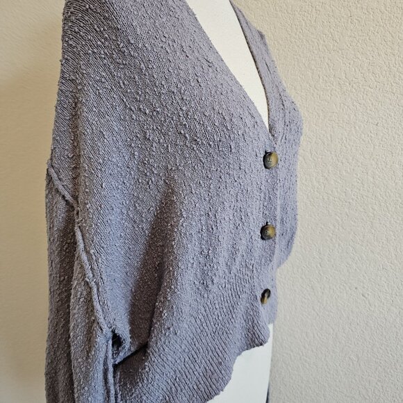 Free People Found My Friend Blue Boucle Textured Oversized Cropped Cardigan S - Picture 4 of 10